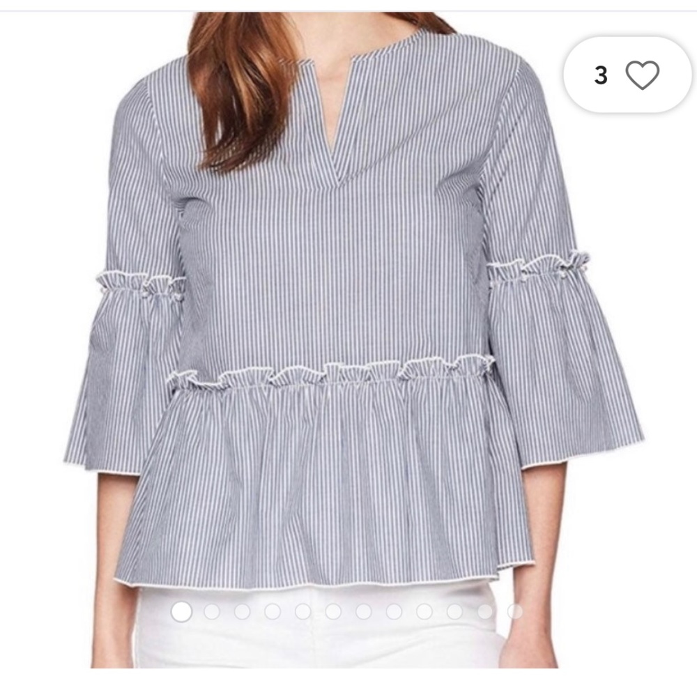 Ivanka Trump Bell Sleeve Blue White Striped Top L